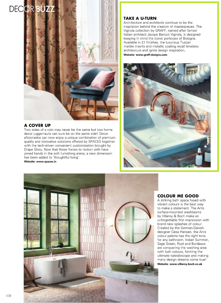 GRAFF Vignola Collection featured in Elle Decor India August 2022