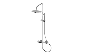 Wall-mounted thermostatic shower column with handshower and showerhead