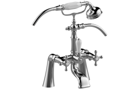 Deck-mounted bathtub mixer with hand shower set (ceramic handle)