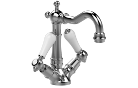 Single-hole washbasin mixer with manual pop-up waste