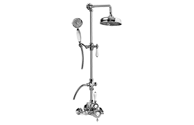 Thermostatic wall-mounted shower system with handshower and showerhead