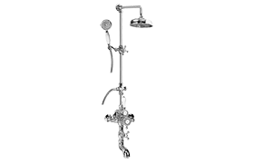 Thermostatic wall-mounted shower system with bathtub spout, handshower and showerhead