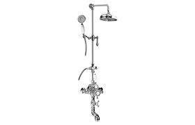 Thermostatic wall-mounted shower system with bathtub spout, handshower and showerhead