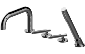 Progressive deck-mounted bathtub mixer with handshower set