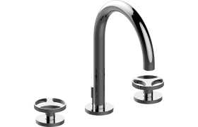 Three-hole washbasin mixer with manual pop-up waste