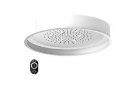 Round ceiling-mounted showerhead with LED, Rainfall and Mist functions