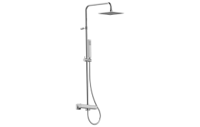 Wall-mounted thermostatic shower column with handshower and showerhead