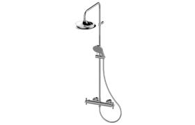 Wall-mounted thermostatic shower column with handshower and showerhead